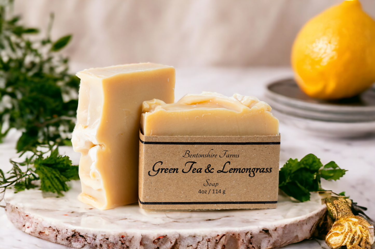 Green Tea & Lemongrass Handmade Soap – Cold Process Bar with Essential Oil