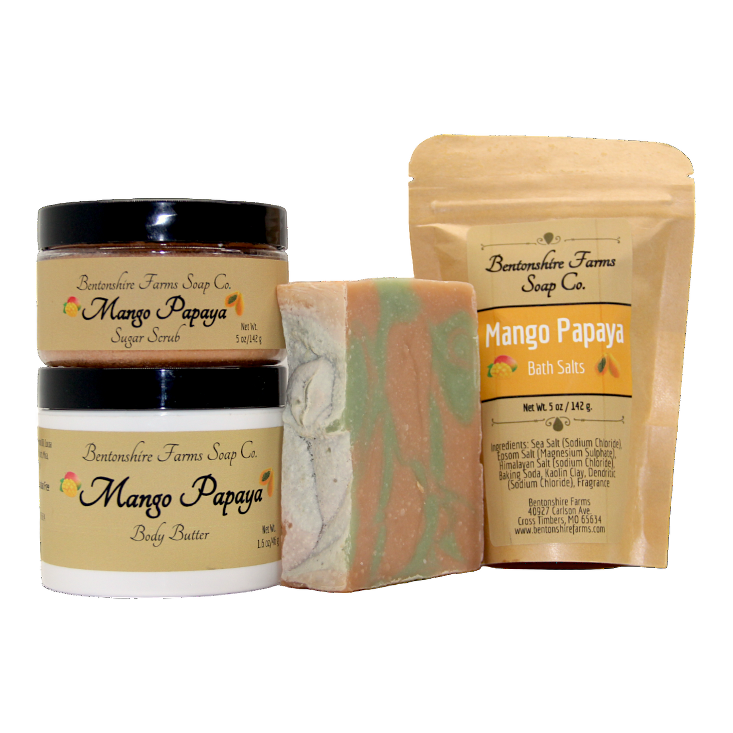 Mango Papaya Gift Set – Fruity Body Butter, Scrub, Soap & Salt Soak
