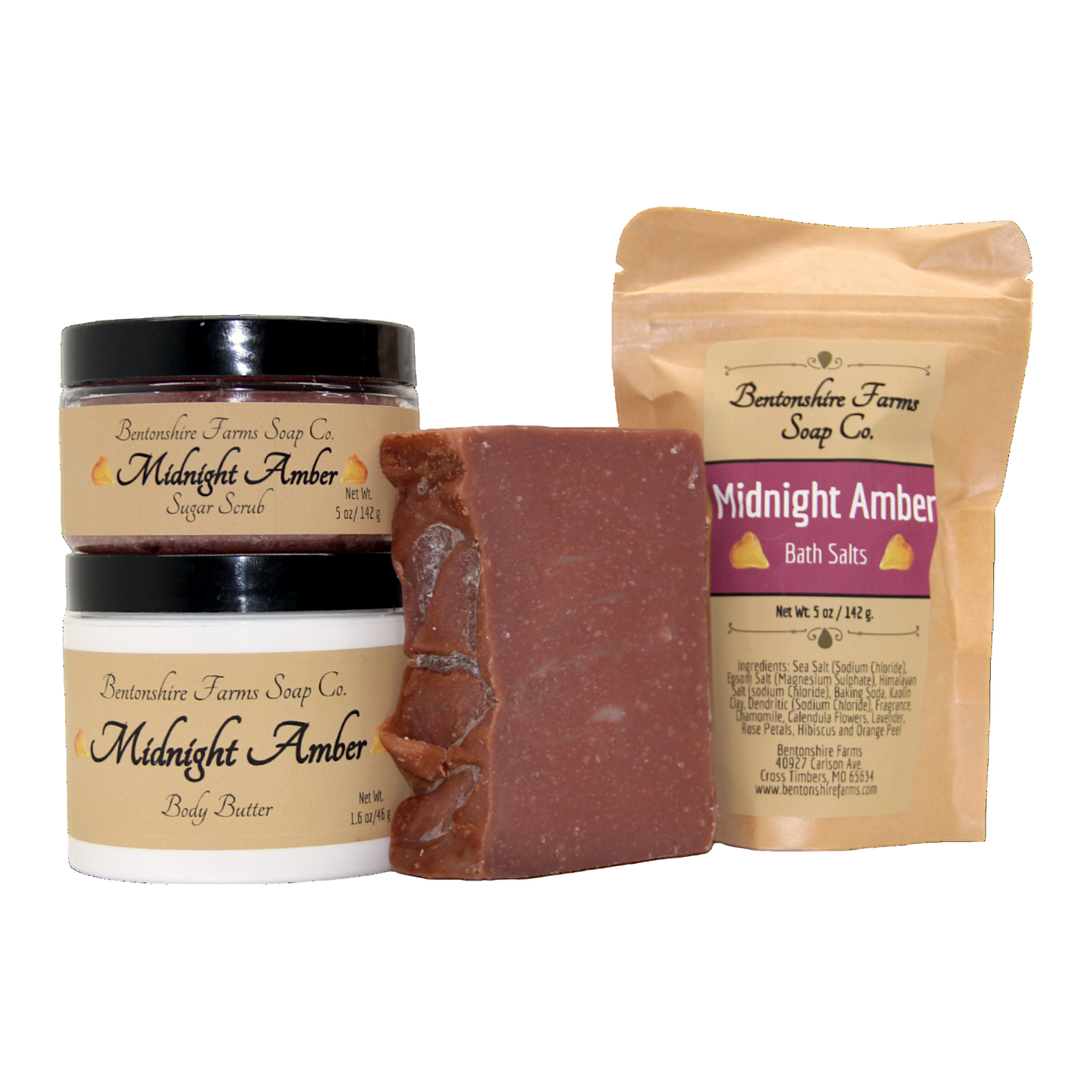 Midnight Amber Gift Set – Warm Body Butter, Scrub, Soap & Bath Salt